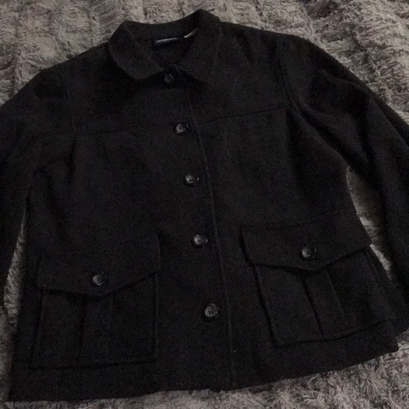 Wool jacket blazer L charcoal grey hip pockets Liz Claiborne - Picture 1 of 6